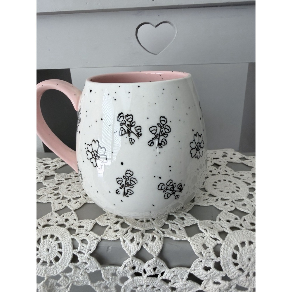Meritage Speckled Coffee Mug Spring Flowers Pink Cream Barrel Cup 20 Oz Large